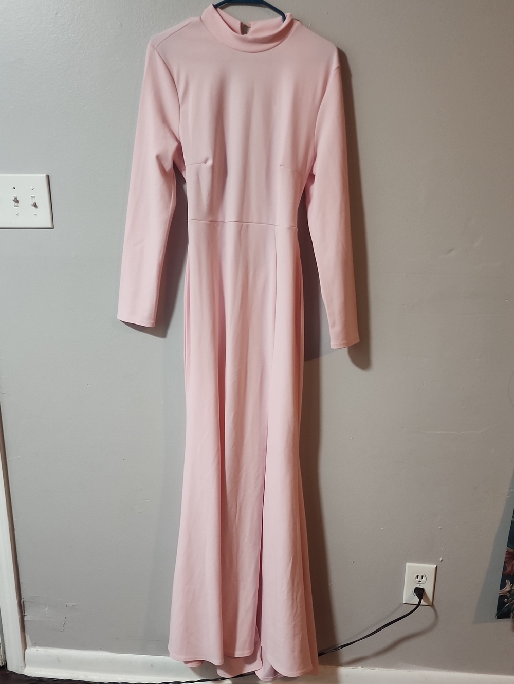 Long Sleeve Pink Maxi Dress - Elegant High Neck